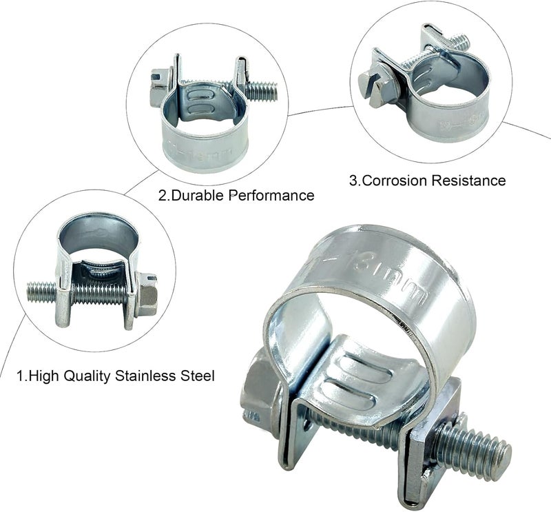 Jersvimc 12pcs Stainless Steel Gas Line Clamp, 11-13mm, Silver, C-clamp, Hose Clamp - Image 2